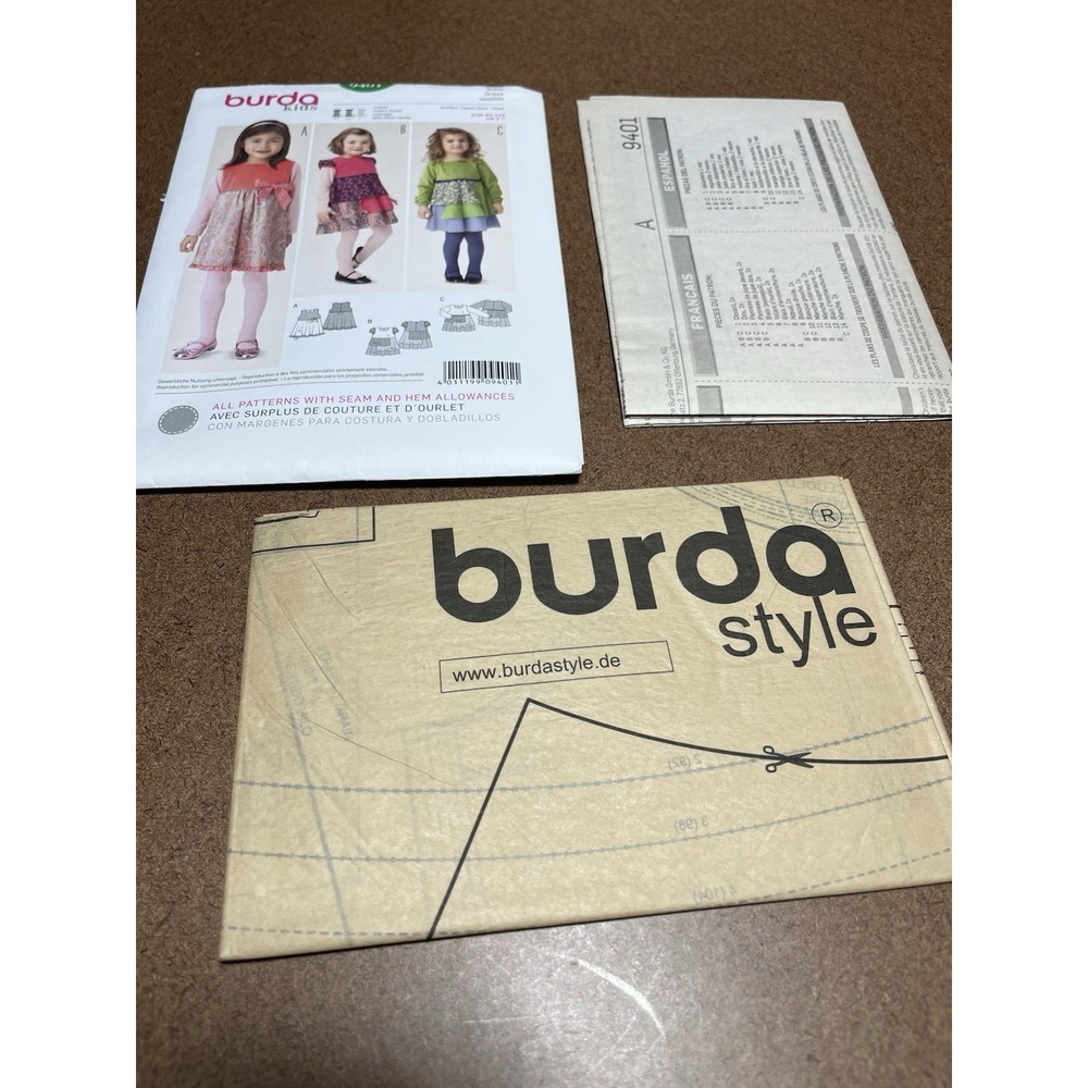 Burda 9401 Sewing Pattern Uncut Girls Dress Sizes 2-7